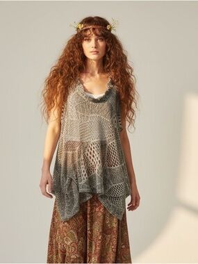 Red Coral Boho Crochet Mesh Tunic Vest | One Size